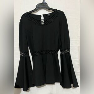 For Her nyc Black Bell Sleeve Blouse
